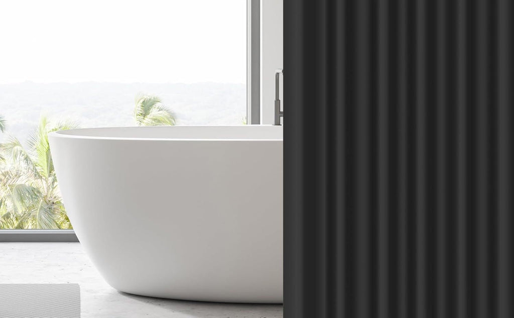 Black Shower Curtain Liner 72x72, PEVA Waterproof Bath Curtain, No Chemical Smell, 3 Weighted Magnets, Durable with Rustproof Metal Grommets - MC Online