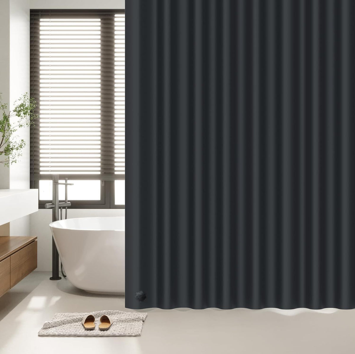 Black Shower Curtain Liner 72x72, PEVA Waterproof Bath Curtain, No Chemical Smell, 3 Weighted Magnets, Durable with Rustproof Metal Grommets - MC Online