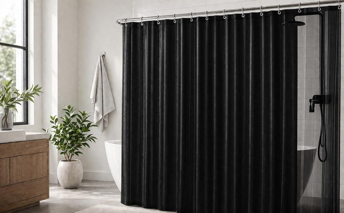 Black Shower Curtain Liner 72x72, PEVA Waterproof Bath Curtain, No Chemical Smell, 3 Weighted Magnets, Durable with Rustproof Metal Grommets - MC Online