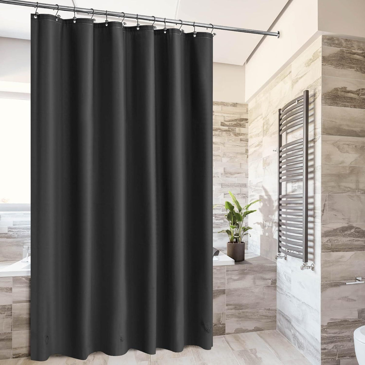 Black Shower Curtain Liner - Premium PEVA Plastic Black Shower Liner for Bathroom, Lightweight Standard Size Bath Curtain with 3 Magnets, Metal Grommets - MC Online