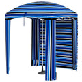 Cabana Style Beach Canopy with Ventilated Windows & Striped Azure Ruffles - MC Online