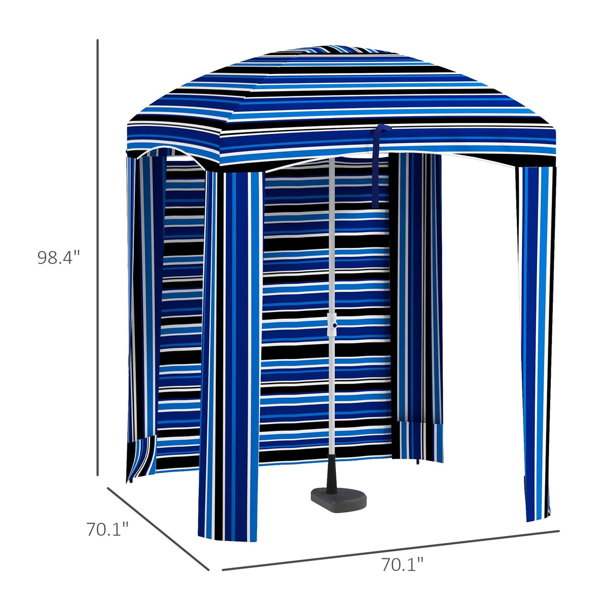 Cabana Style Beach Canopy with Ventilated Windows & Striped Azure Ruffles - MC Online