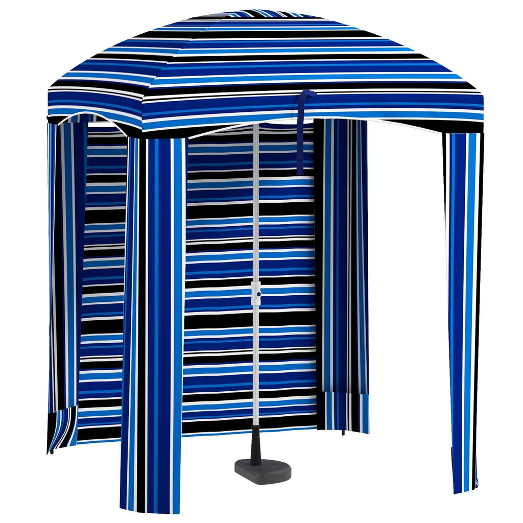 Cabana Style Beach Canopy with Ventilated Windows & Striped Azure Ruffles - MC Online