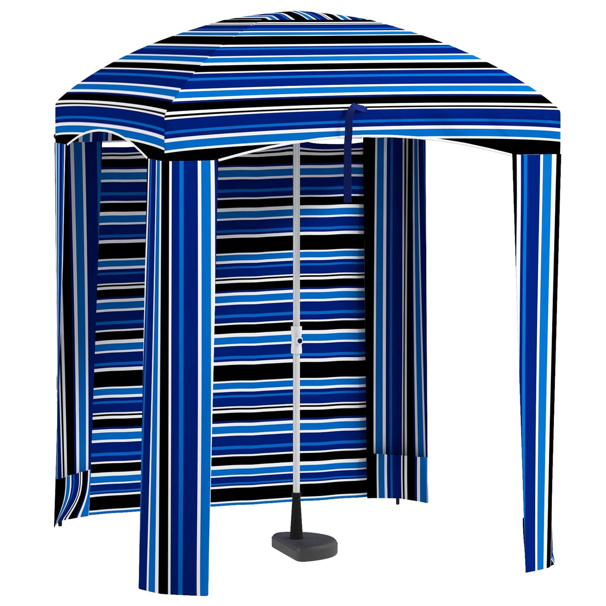 Cabana Style Beach Canopy with Ventilated Windows & Striped Azure Ruffles - MC Online
