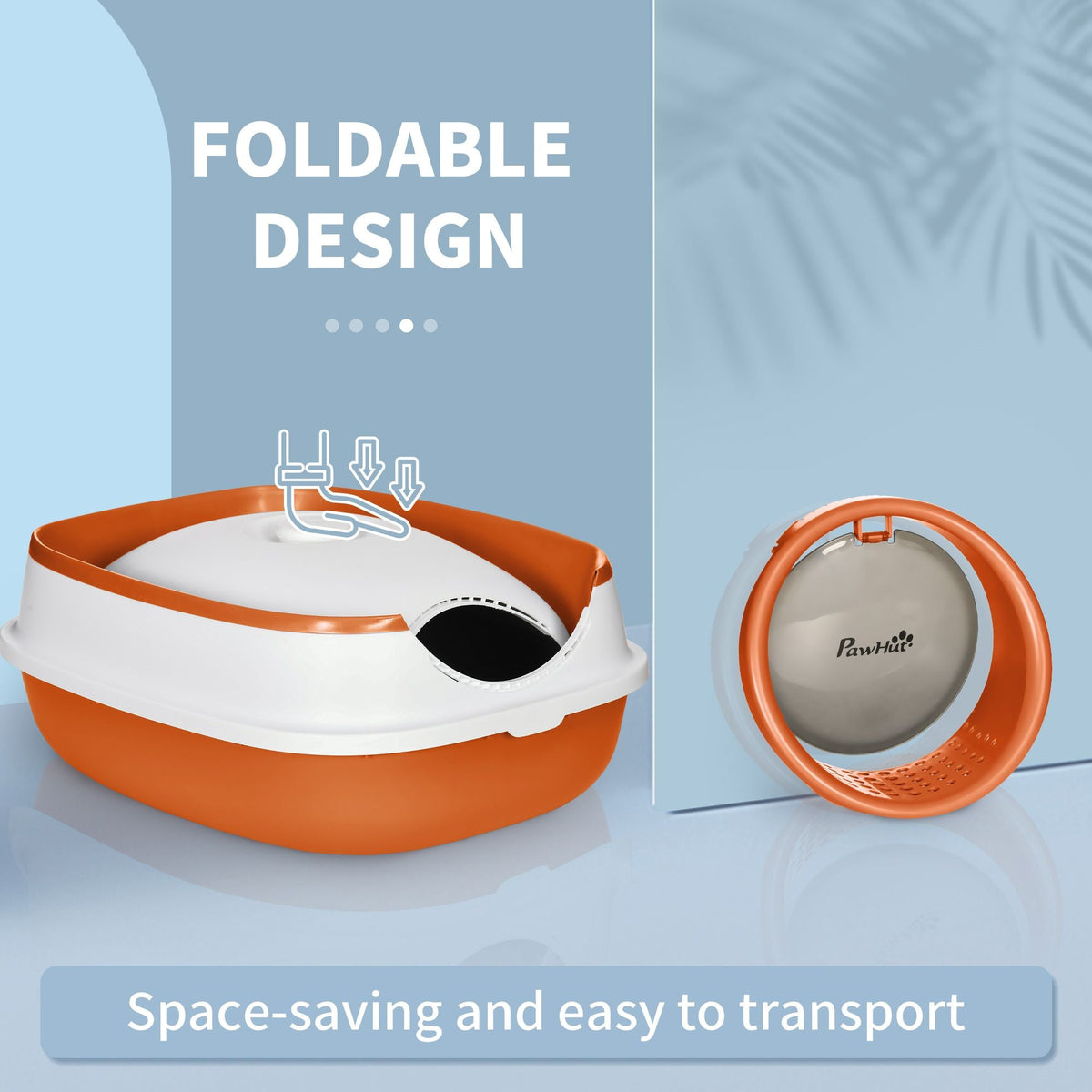 Cat Litter Box with Lid, Covered Litter Box w/High Sides, Two-Way Entrance Kitty Litter Box, Foldable, Easy Clean, White and Orange - MC Online
