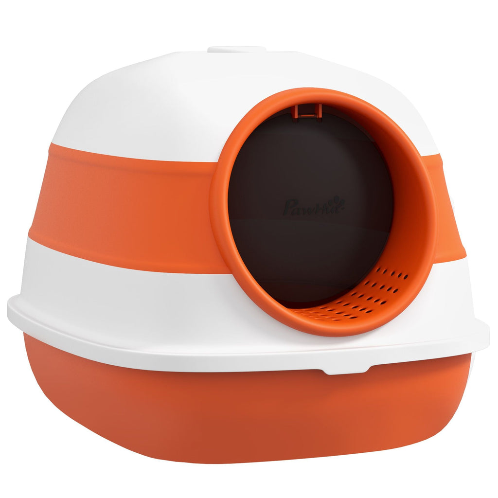 Cat Litter Box with Lid, Covered Litter Box w/High Sides, Two-Way Entrance Kitty Litter Box, Foldable, Easy Clean, White and Orange - MC Online