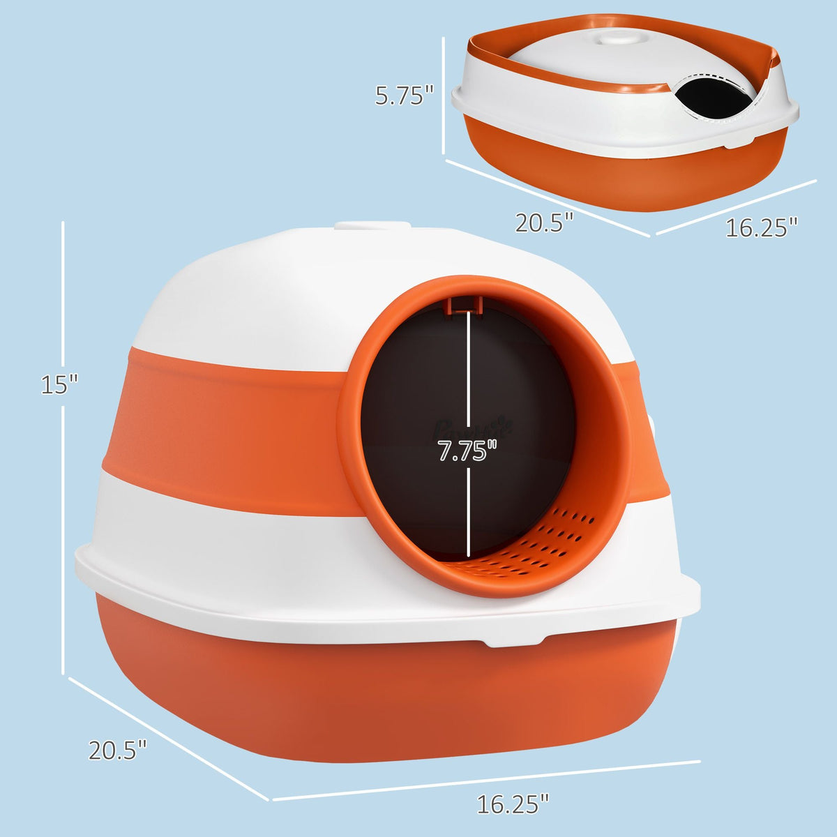 Cat Litter Box with Lid, Covered Litter Box w/High Sides, Two-Way Entrance Kitty Litter Box, Foldable, Easy Clean, White and Orange - MC Online