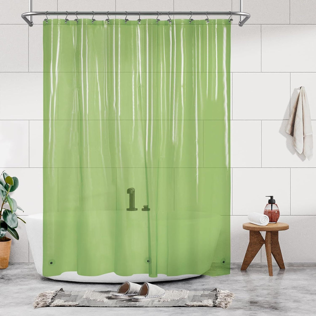 Clear Green Shower Curtain Liner - Premium PEVA Shower Liner with 3 Magnets and Metal Grommets, Waterproof Lightweight Standard Size Bath Curtains for Bathroom - Translucent Green - MC Online