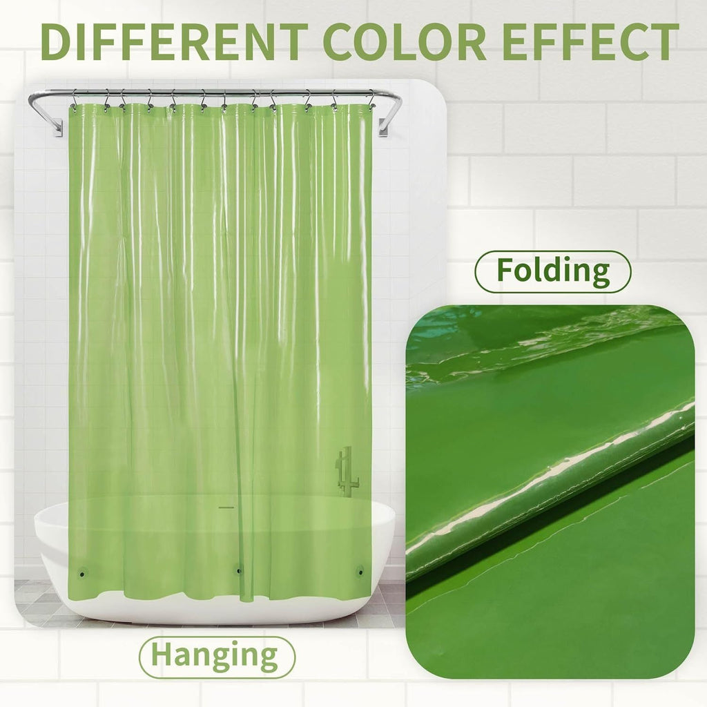 Clear Green Shower Curtain Liner - Premium PEVA Shower Liner with 3 Magnets and Metal Grommets, Waterproof Lightweight Standard Size Bath Curtains for Bathroom - Translucent Green - MC Online