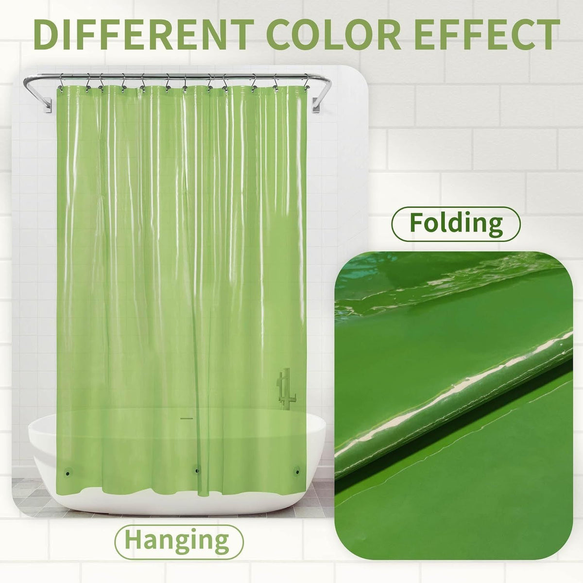 Clear Green Shower Curtain Liner - Premium PEVA Shower Liner with 3 Magnets and Metal Grommets, Waterproof Lightweight Standard Size Bath Curtains for Bathroom - Translucent Green - MC Online