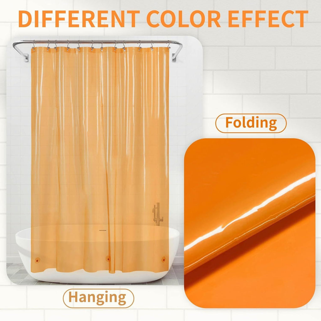 Clear Orange Shower Curtain Liner - Premium PEVA Shower Liner with 3 Magnets & Metal Grommets, Waterproof Lightweight Standard Size Liners for Bathroom - Translucent Orange - MC Online