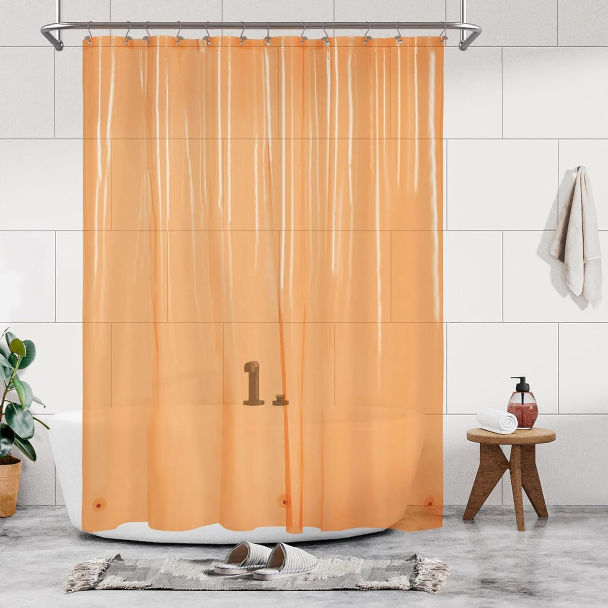Clear Orange Shower Curtain Liner - Premium PEVA Shower Liner with 3 Magnets & Metal Grommets, Waterproof Lightweight Standard Size Liners for Bathroom - Translucent Orange - MC Online