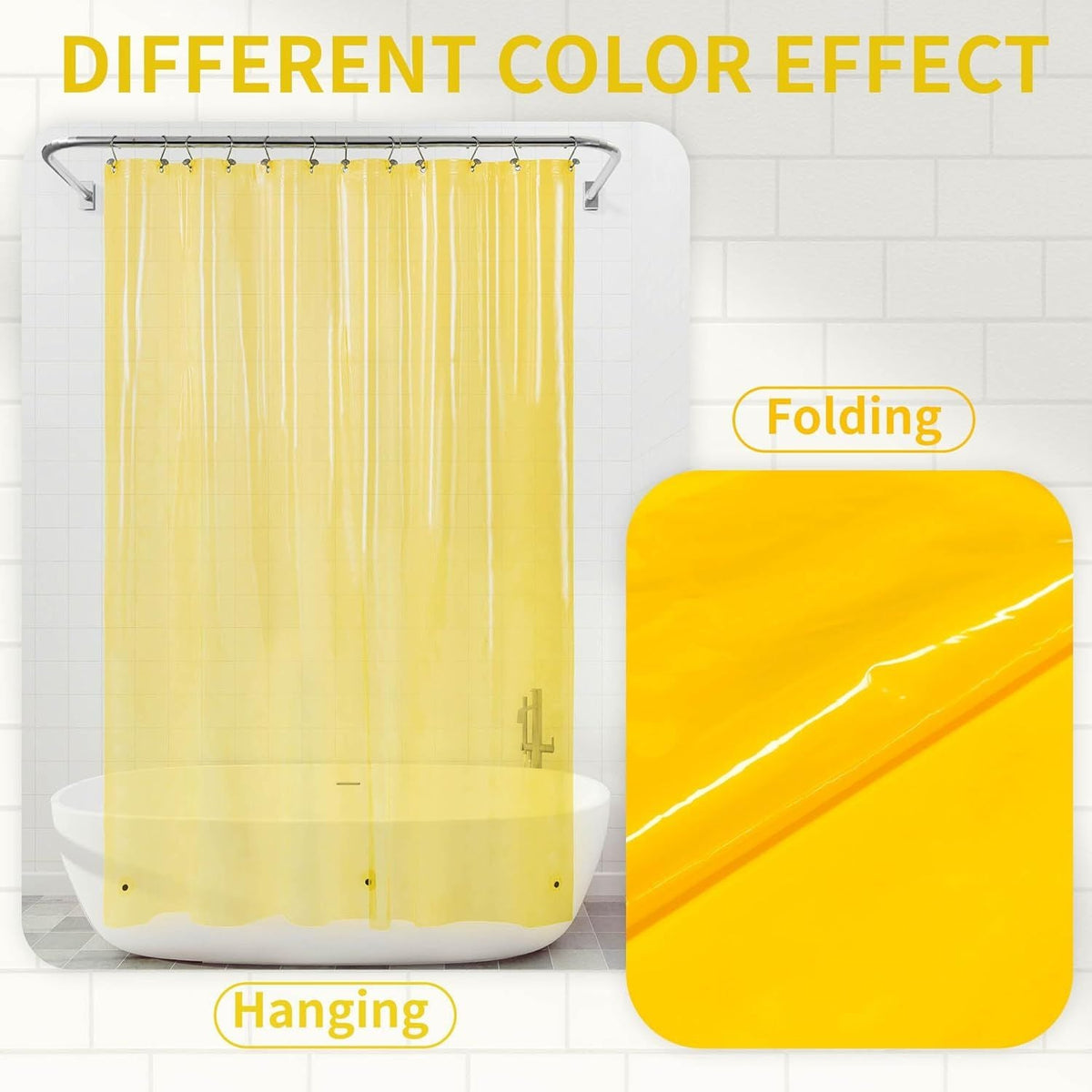 Clear Yellow Shower Curtain Liner - Premium PEVA Shower Liner with 3 Magnets & Metal Grommets, Waterproof Lightweight Standard Size Curtains for Bathroom - Translucent Yellow - MC Online