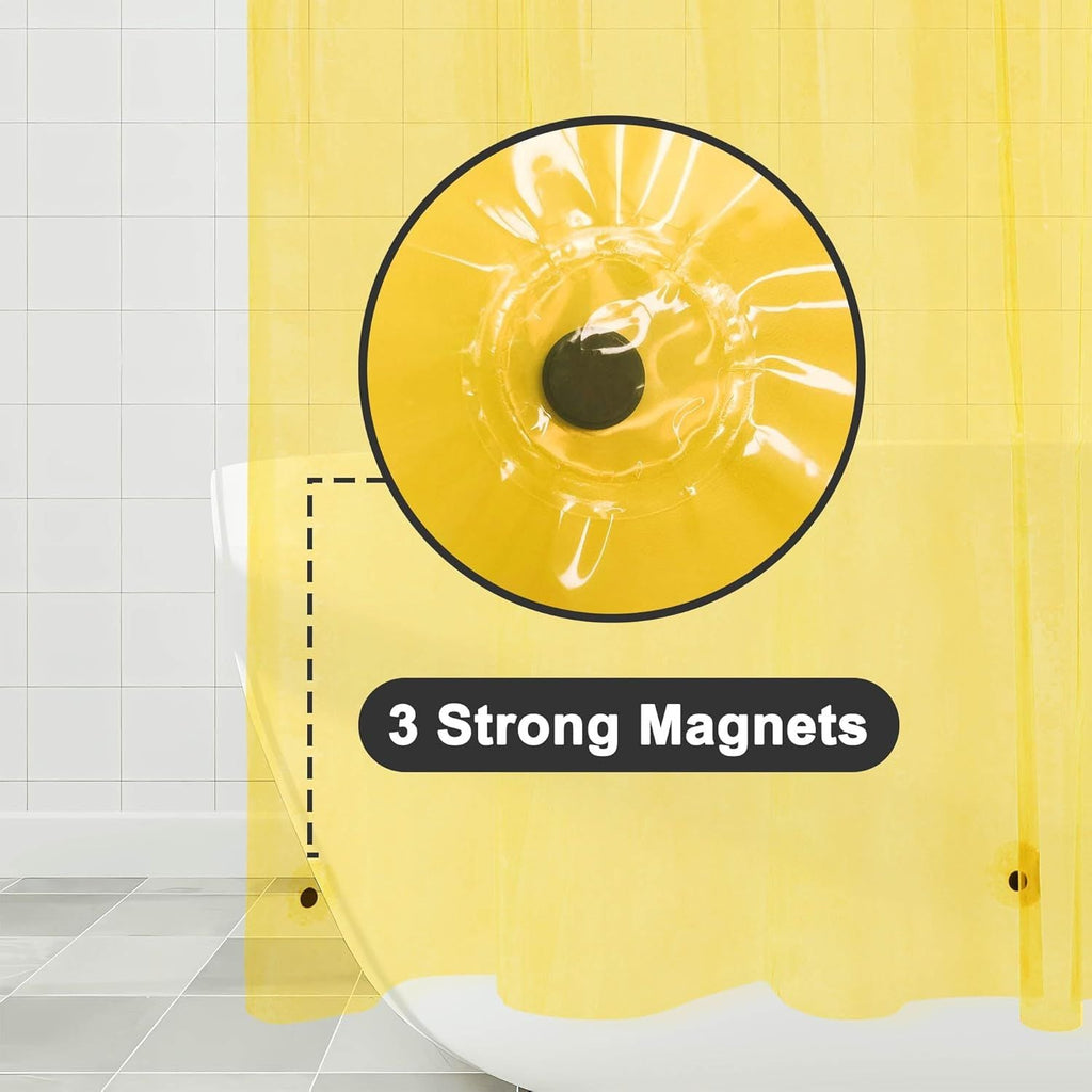 Clear Yellow Shower Curtain Liner - Premium PEVA Shower Liner with 3 Magnets & Metal Grommets, Waterproof Lightweight Standard Size Curtains for Bathroom - Translucent Yellow - MC Online