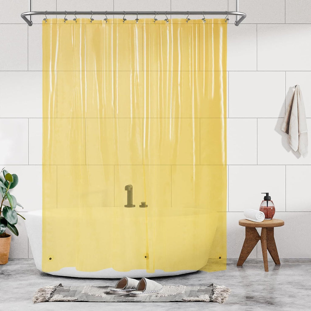 Clear Yellow Shower Curtain Liner - Premium PEVA Shower Liner with 3 Magnets & Metal Grommets, Waterproof Lightweight Standard Size Curtains for Bathroom - Translucent Yellow - MC Online