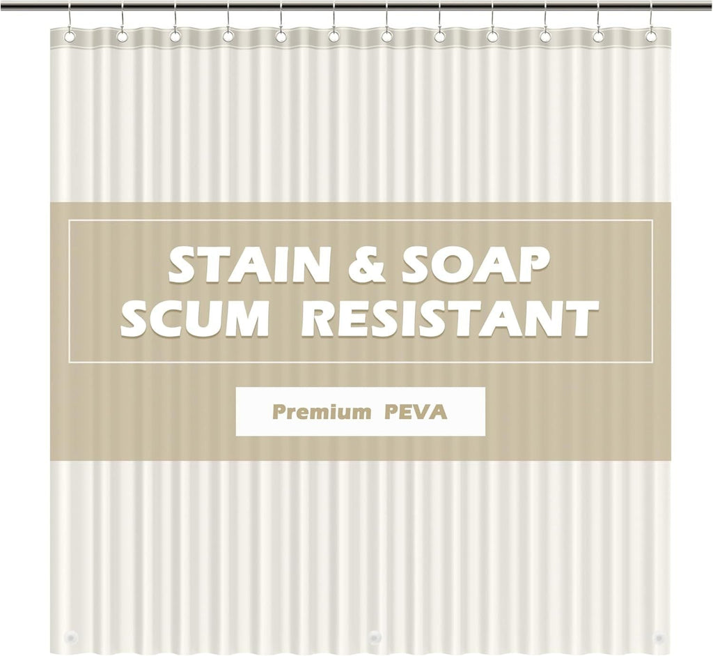 Cream Shower Curtain Liner 72x72, PEVA Waterproof Bath Curtain, No Chemical Smell, 3 Weighted Magnets, Durable with Rustproof Metal Grommets - MC Online
