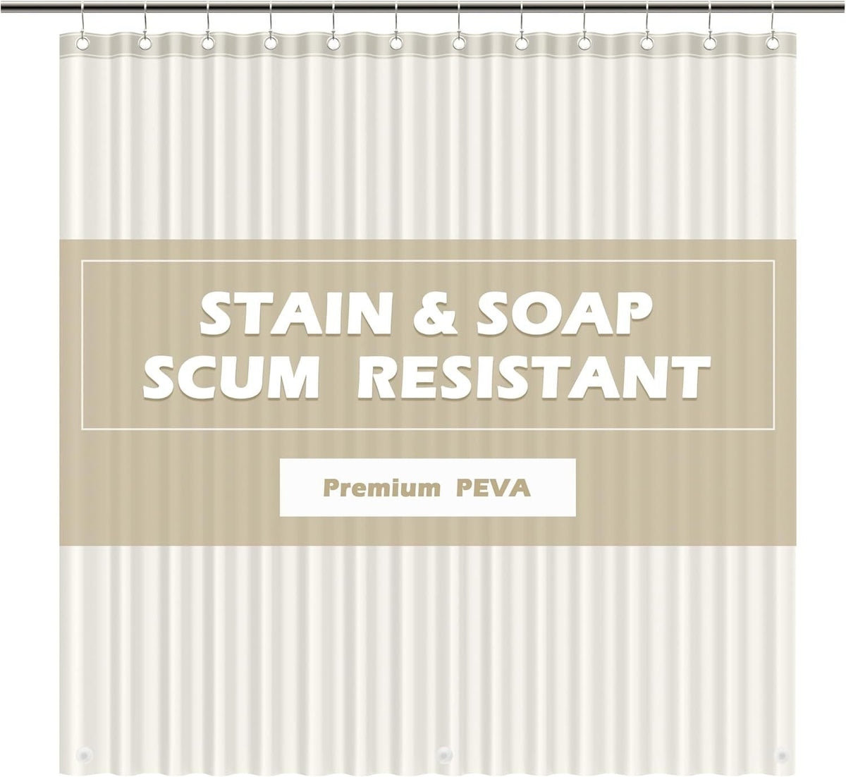 Cream Shower Curtain Liner 72x72, PEVA Waterproof Bath Curtain, No Chemical Smell, 3 Weighted Magnets, Durable with Rustproof Metal Grommets - MC Online