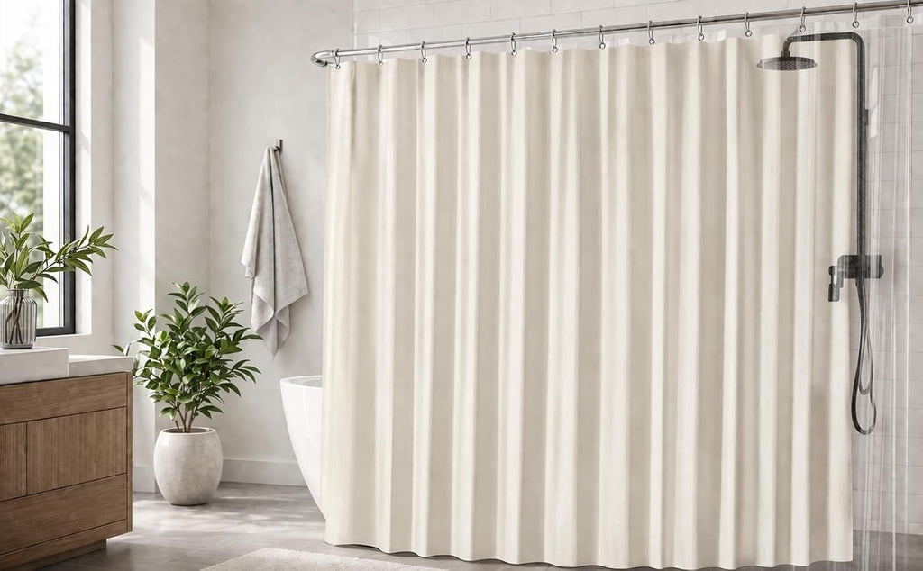 Cream Shower Curtain Liner 72x72, PEVA Waterproof Bath Curtain, No Chemical Smell, 3 Weighted Magnets, Durable with Rustproof Metal Grommets - MC Online