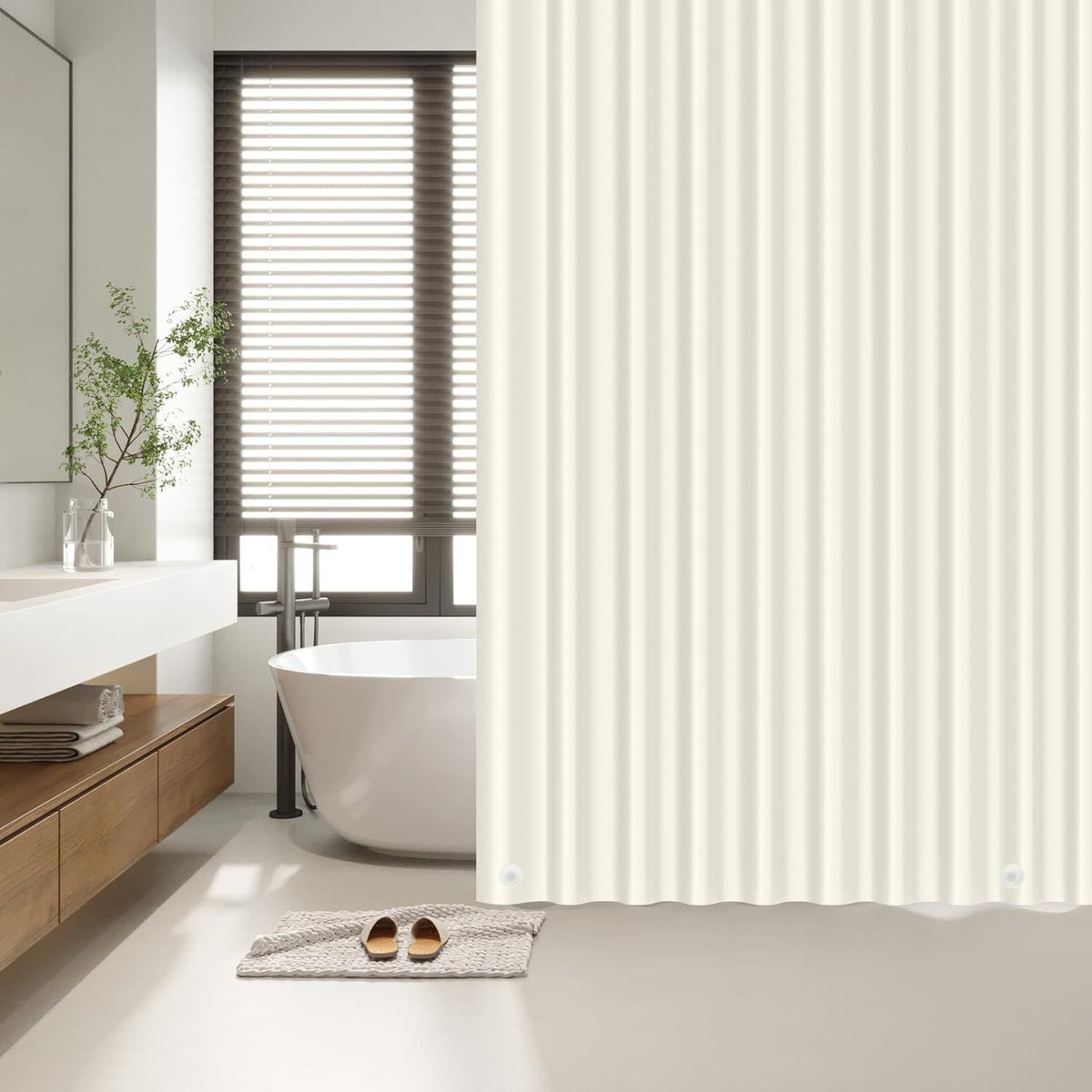 Cream Shower Curtain Liner 72x72, PEVA Waterproof Bath Curtain, No Chemical Smell, 3 Weighted Magnets, Durable with Rustproof Metal Grommets - MC Online