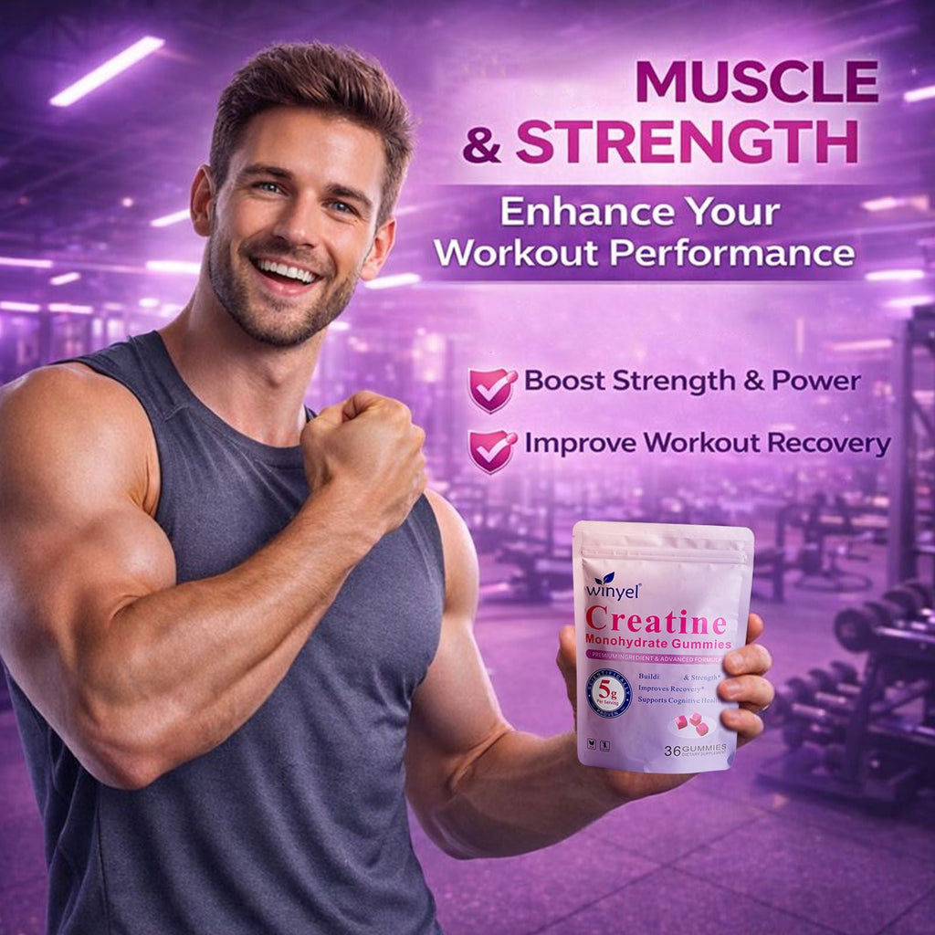 Creatine monohydrate gummies, 5 grams per serving, sugar-free creatine gummies, suitable for workouts, strength, cognitive health, and muscle support, gluten-free, berry-enhanced, 36 gummies. - MC Online