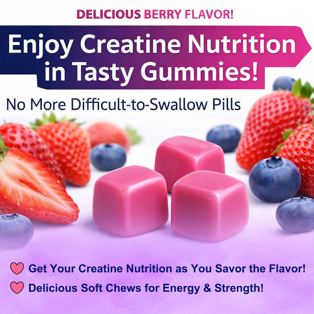 Creatine monohydrate gummies, 5 grams per serving, sugar-free creatine gummies, suitable for workouts, strength, cognitive health, and muscle support, gluten-free, berry-enhanced, 36 gummies. - MC Online