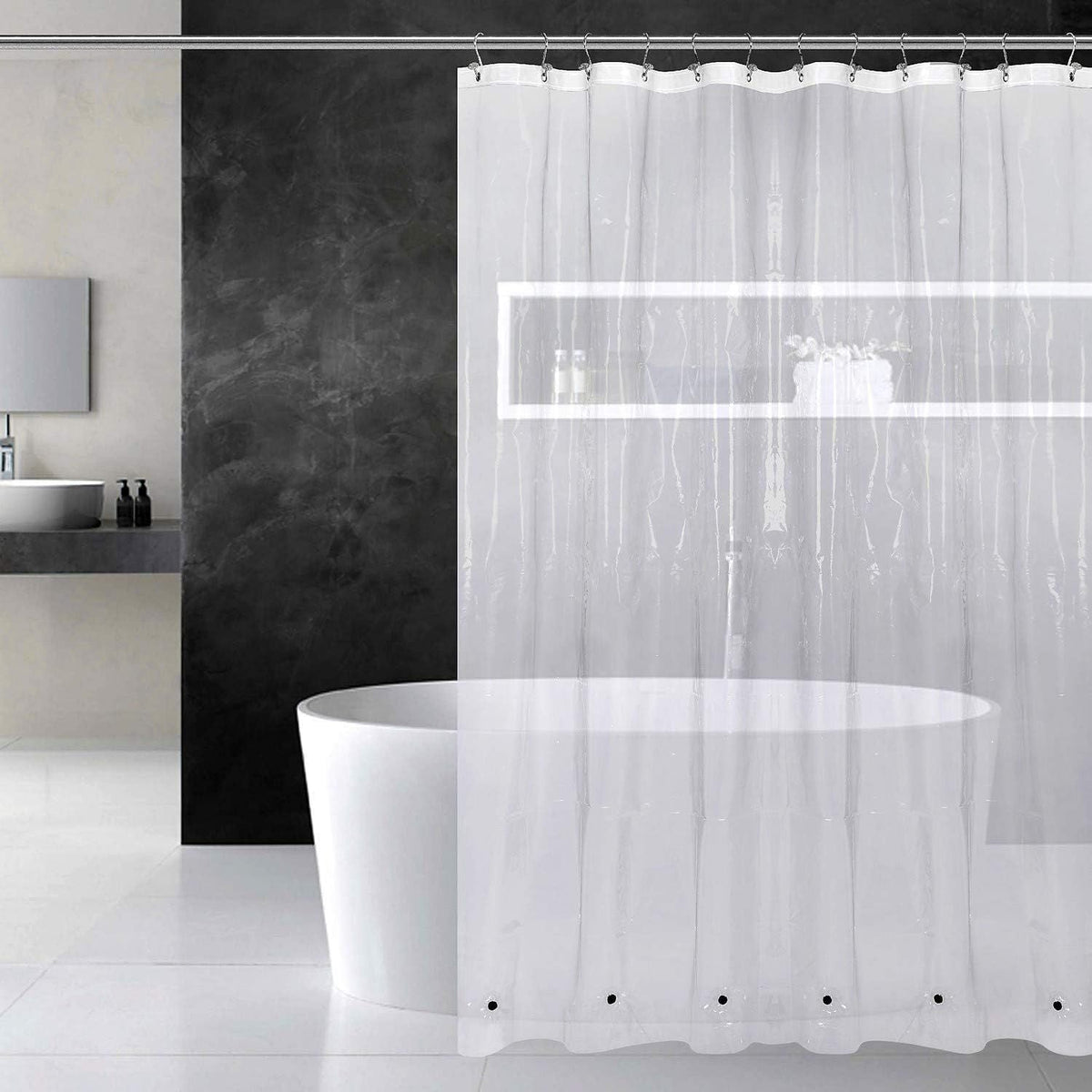 Design Shower Curtain Liner with 6 Magnets - Heavy Duty PEVA Plastic Shower Curtain for Bathroom, Waterproof Vinyl & See Through Bath Liner, Metal Grommets - Clear, 72x72 - MC Online