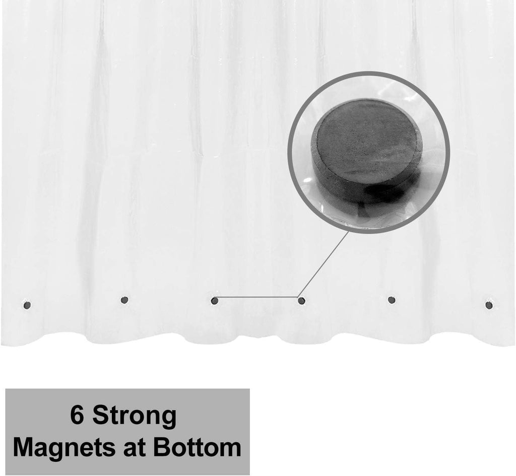 Design Shower Curtain Liner with 6 Magnets - Heavy Duty PEVA Plastic Shower Curtain for Bathroom, Waterproof Vinyl & See Through Bath Liner, Metal Grommets - Clear, 72x72 - MC Online