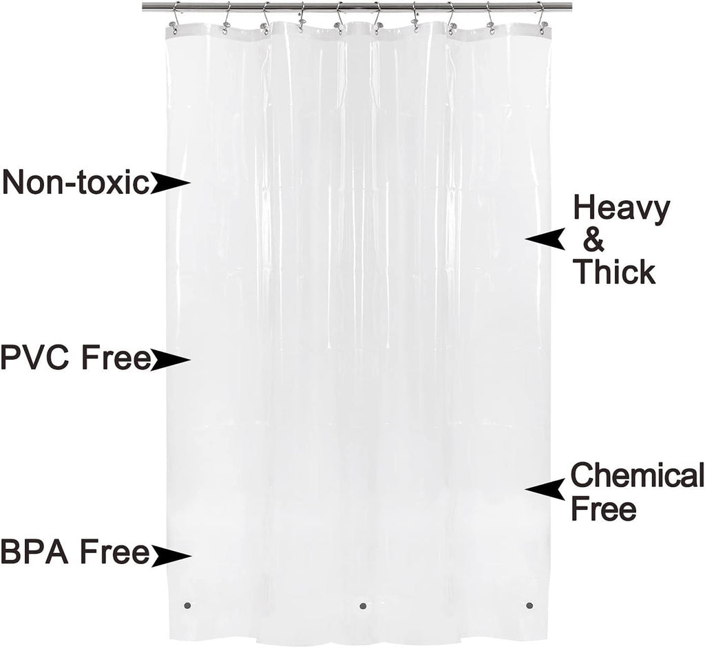 Design Shower Curtain Liner with 6 Magnets - Heavy Duty PEVA Plastic Shower Curtain for Bathroom, Waterproof Vinyl & See Through Bath Liner, Metal Grommets - Clear, 72x72 - MC Online