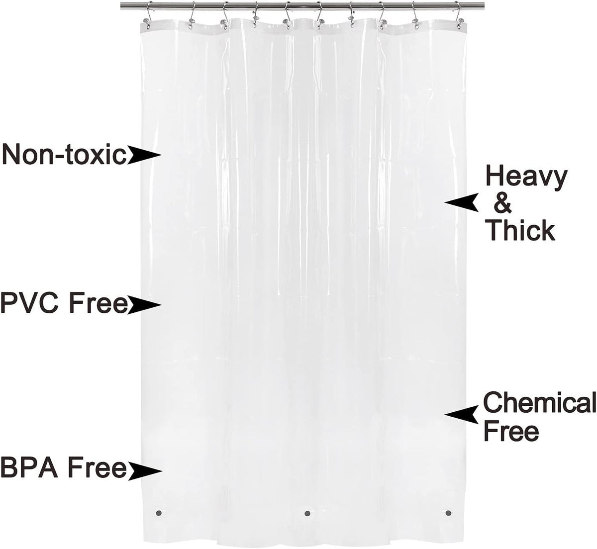 Design Shower Curtain Liner with 6 Magnets - Heavy Duty PEVA Plastic Shower Curtain for Bathroom, Waterproof Vinyl & See Through Bath Liner, Metal Grommets - Clear, 72x72 - MC Online