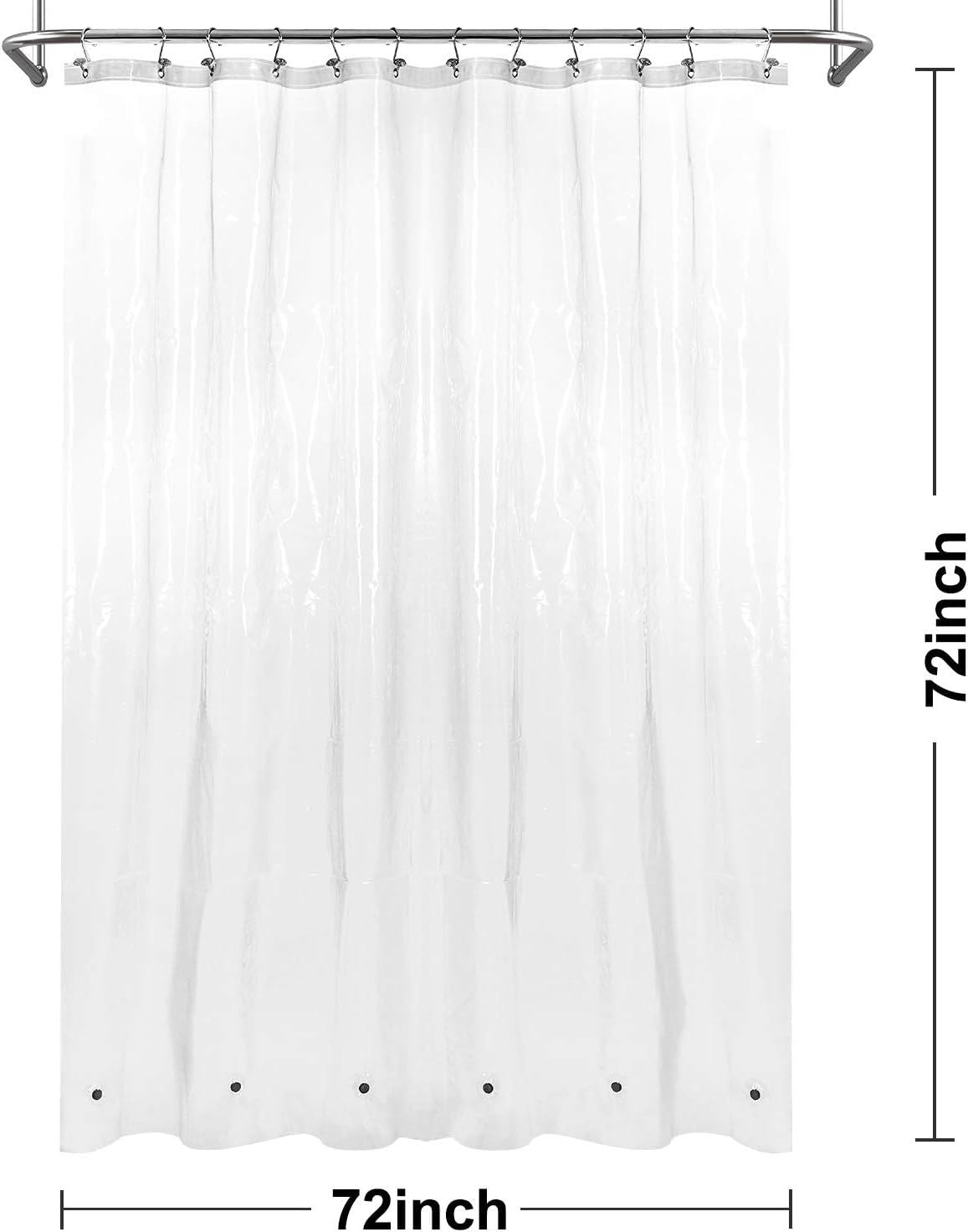 Design Shower Curtain Liner with 6 Magnets - Heavy Duty PEVA Plastic Shower Curtain for Bathroom, Waterproof Vinyl & See Through Bath Liner, Metal Grommets - Clear, 72x72 - MC Online