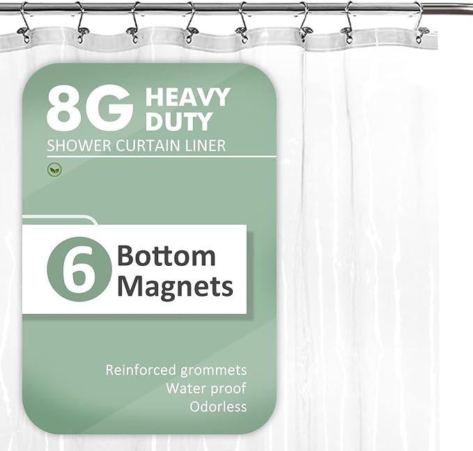 Design Shower Curtain Liner with 6 Magnets - Heavy Duty PEVA Plastic Shower Curtain for Bathroom, Waterproof Vinyl & See Through Bath Liner, Metal Grommets - Clear, 72x72 - MC Online