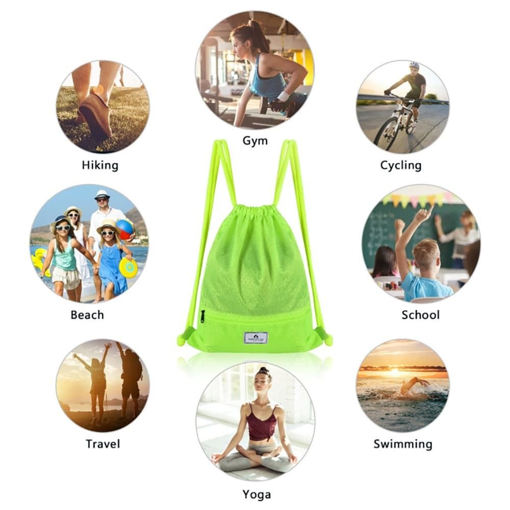Drawstring Backpack String Bag Foldable Sports Sack with Zipper Pocket - MC Online
