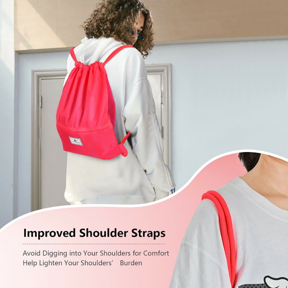 Drawstring Backpack String Bag Foldable Sports Sack with Zipper Pocket - MC Online