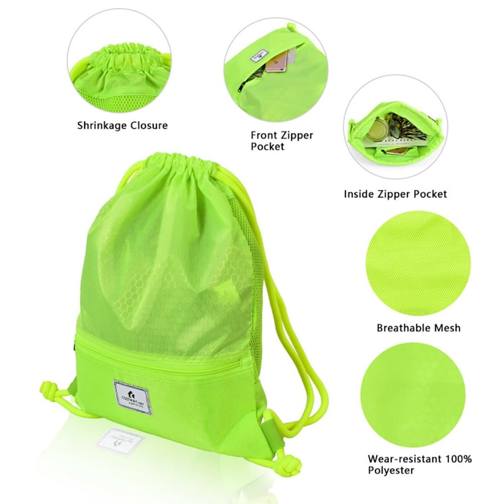 Drawstring Backpack String Bag Foldable Sports Sack with Zipper Pocket - MC Online