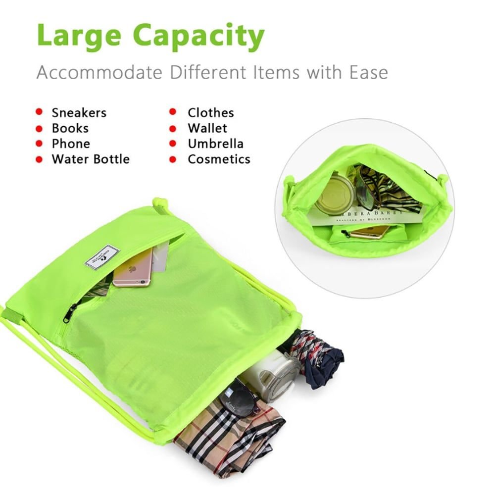 Drawstring Backpack String Bag Foldable Sports Sack with Zipper Pocket - MC Online