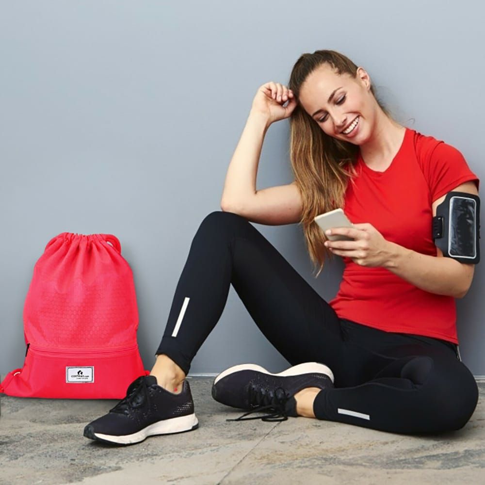 Drawstring Backpack String Bag Foldable Sports Sack with Zipper Pocket - MC Online