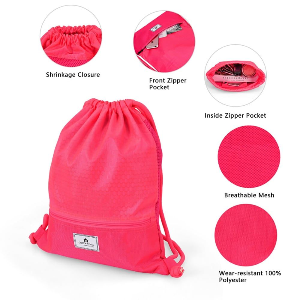 Drawstring Backpack String Bag Foldable Sports Sack with Zipper Pocket - MC Online