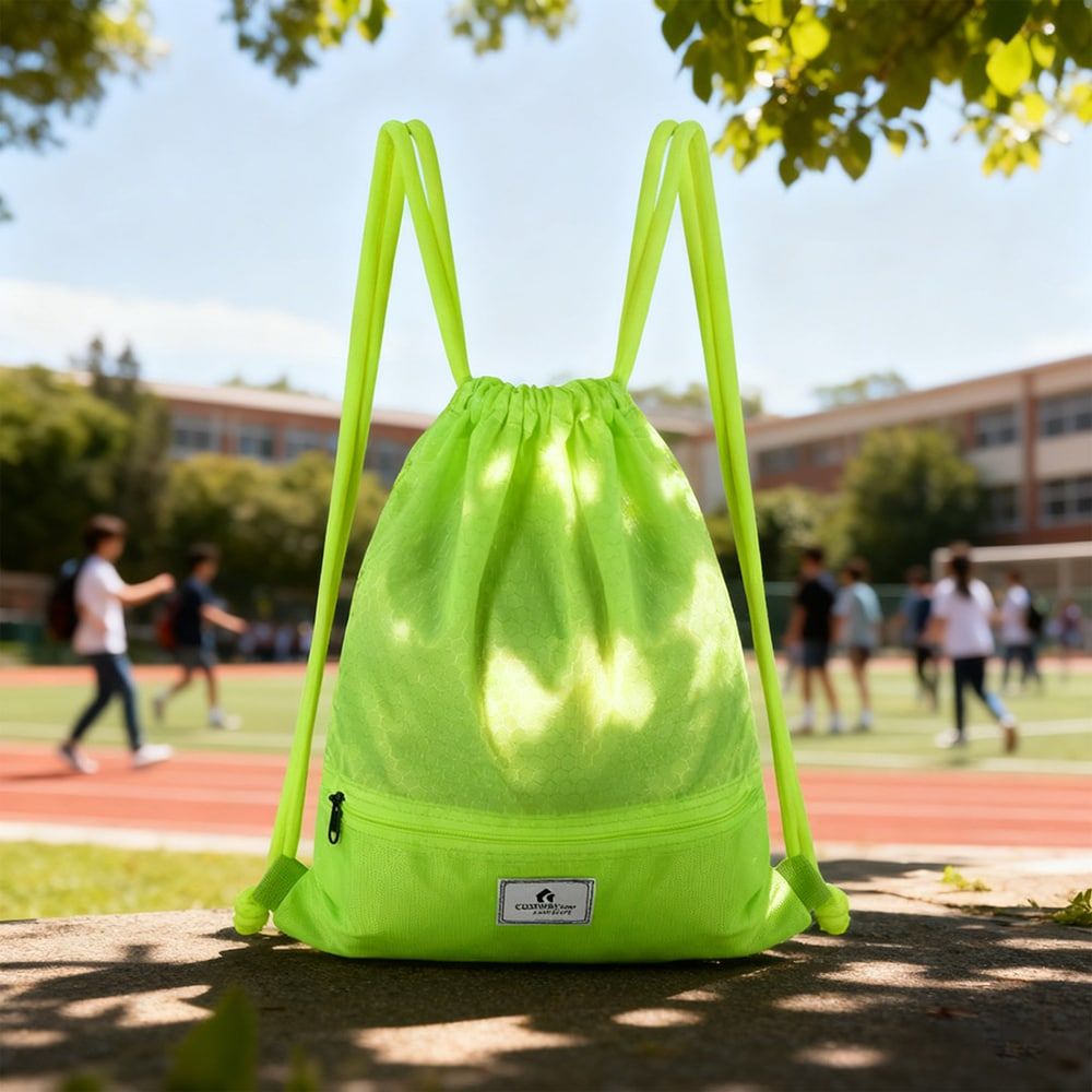 Drawstring Backpack String Bag Foldable Sports Sack with Zipper Pocket - MC Online