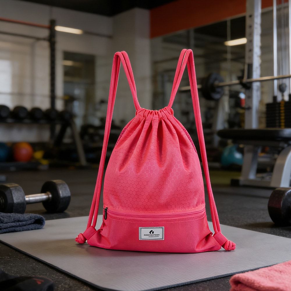 Drawstring Backpack String Bag Foldable Sports Sack with Zipper Pocket - MC Online