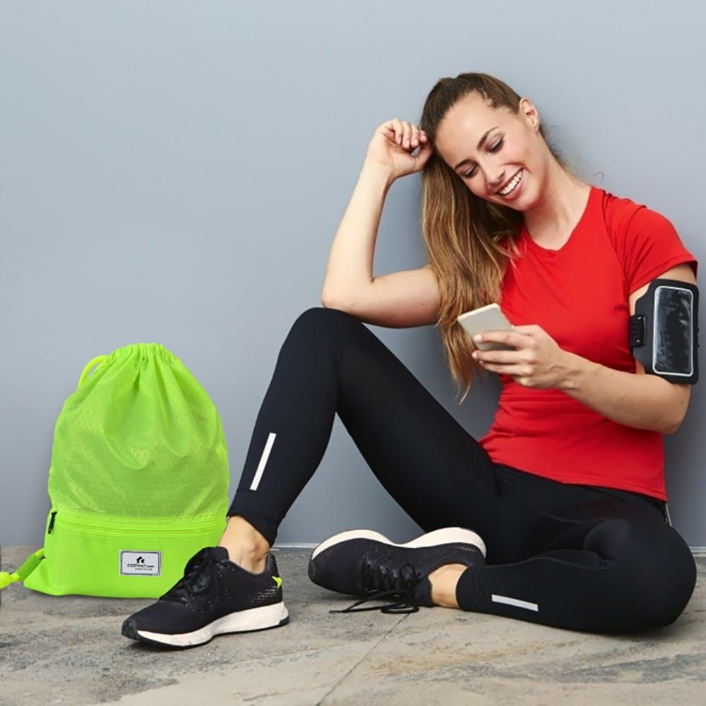 Drawstring Backpack String Bag Foldable Sports Sack with Zipper Pocket - MC Online