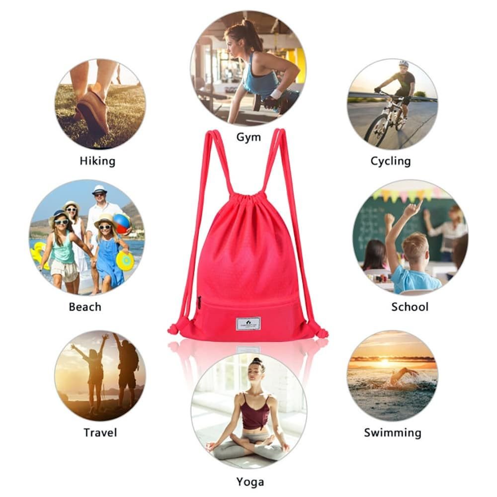 Drawstring Backpack String Bag Foldable Sports Sack with Zipper Pocket - MC Online