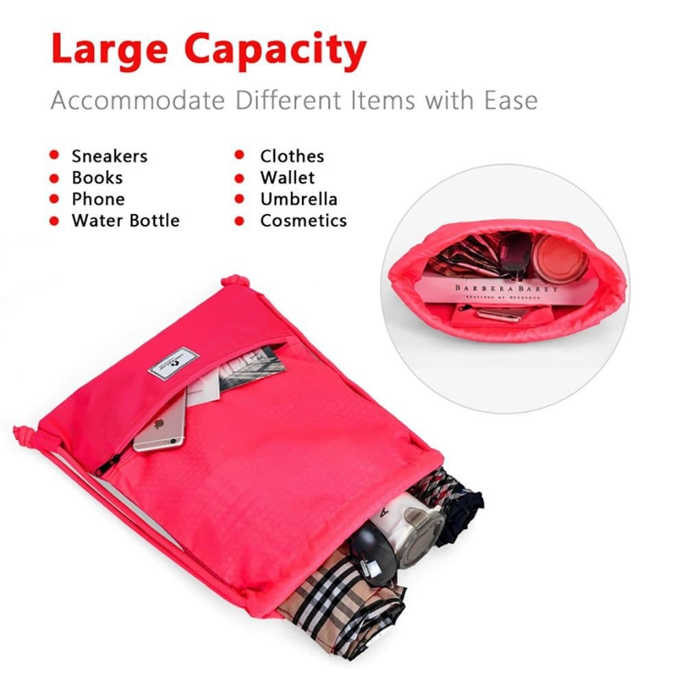 Drawstring Backpack String Bag Foldable Sports Sack with Zipper Pocket - MC Online