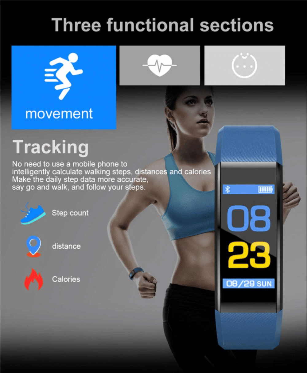 Fitness Smart Watch Activity Tracker Heart Rate For Women Men Oxygen BP Monitor - MC Online