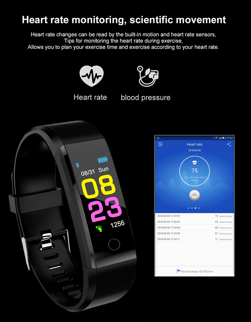 Fitness Smart Watch Activity Tracker Heart Rate For Women Men Oxygen BP Monitor - MC Online