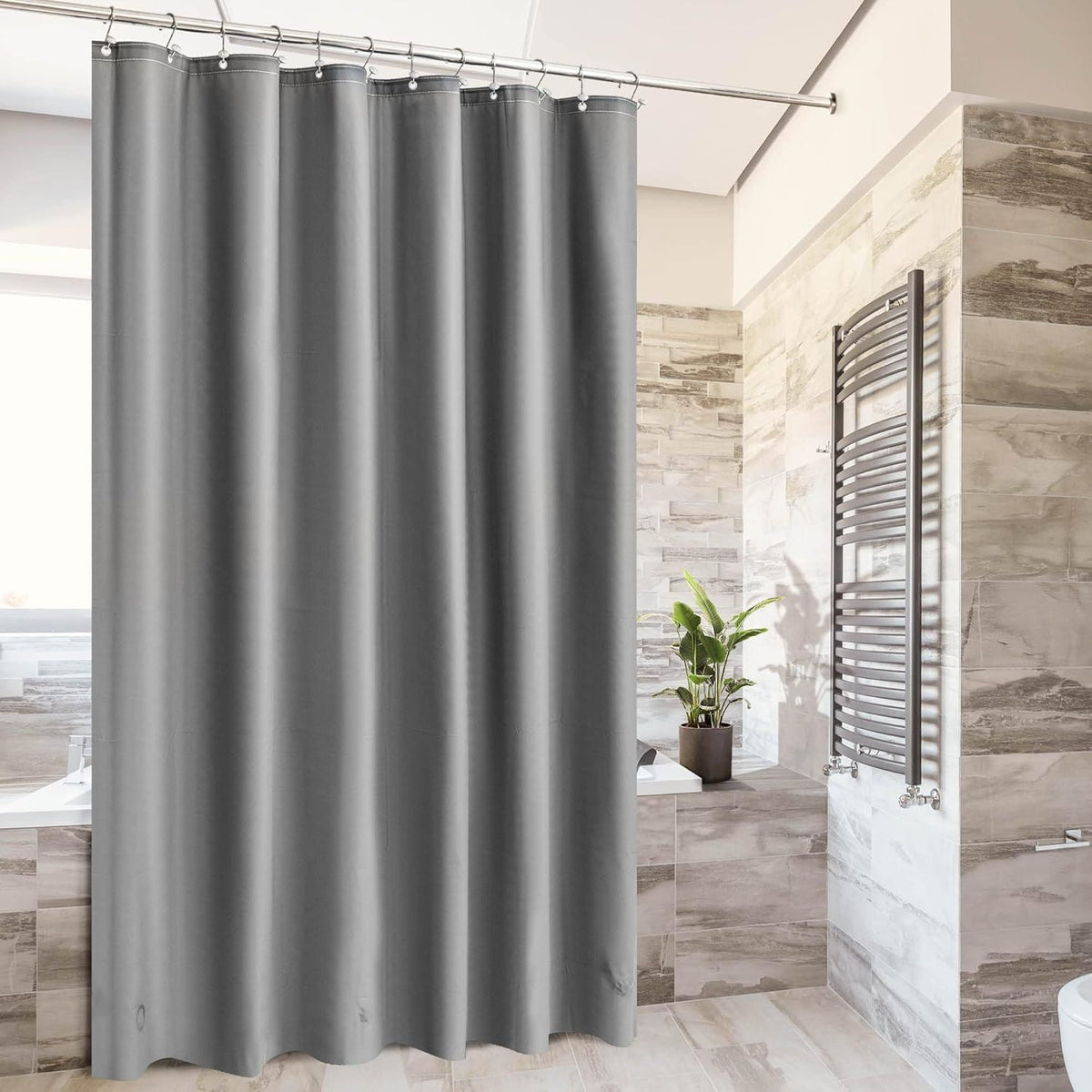 Gray Shower Curtain Liner - Premium PEVA Shower Liner for Bathroom, BPA & PVC Free, No Chemical Smell, Lightweight Standard Size Bath Curtain with 3 Magnets, Metal Grommets - Dark Gray - MC Online