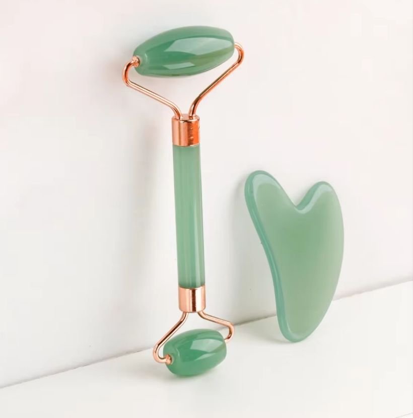 Gua Sha Board 2PCS Massage Stone for Facial Body Skincare Roller Scraping Massager Natural Resin Facial Lifting Scraper Neck Anti Wrinkle Massager Tool - MC Online