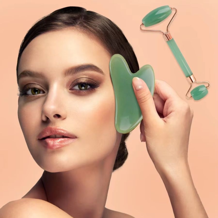 Gua Sha Board 2PCS Massage Stone for Facial Body Skincare Roller Scraping Massager Natural Resin Facial Lifting Scraper Neck Anti Wrinkle Massager Tool - MC Online