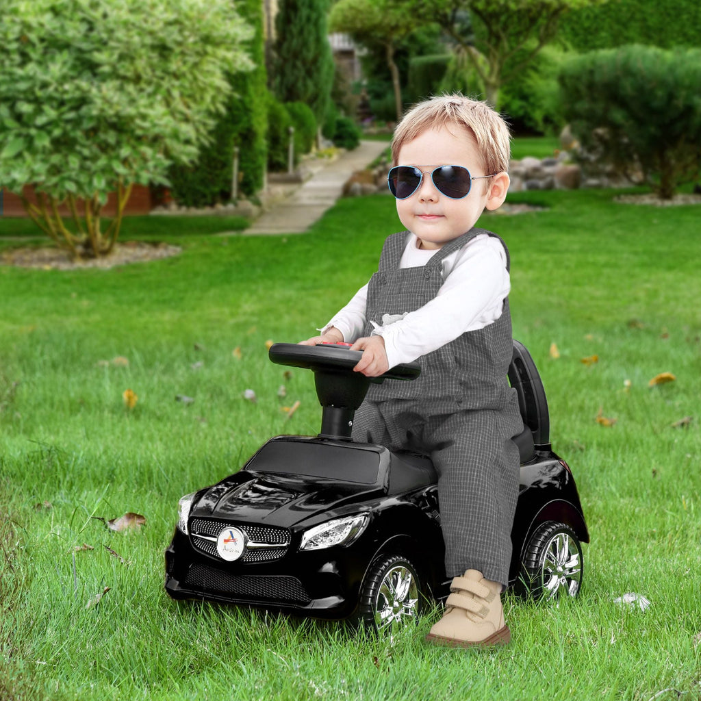 Kids Ride On Push Car, Foot-to-Floor Walking Sliding Toy Car for Toddler with Working Horn, Music, Headlights and Storage, Black - MC Online