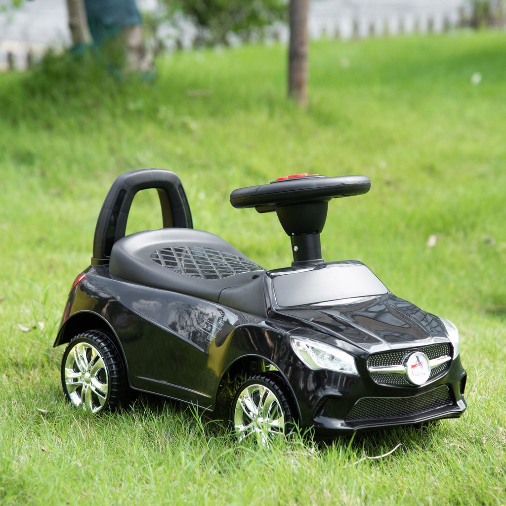 Kids Ride On Push Car, Foot-to-Floor Walking Sliding Toy Car for Toddler with Working Horn, Music, Headlights and Storage, Black - MC Online