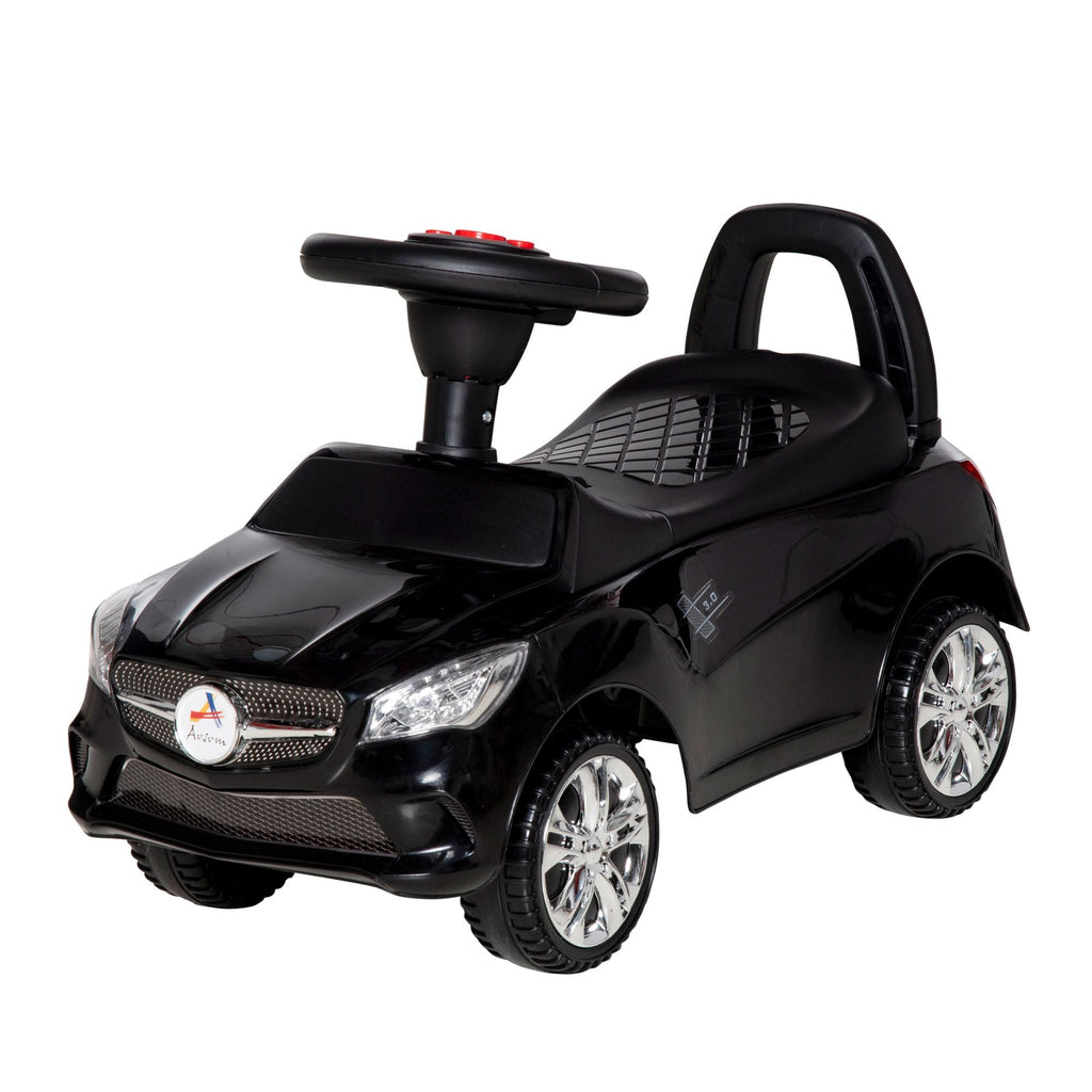 Kids Ride On Push Car, Foot-to-Floor Walking Sliding Toy Car for Toddler with Working Horn, Music, Headlights and Storage, Black - MC Online